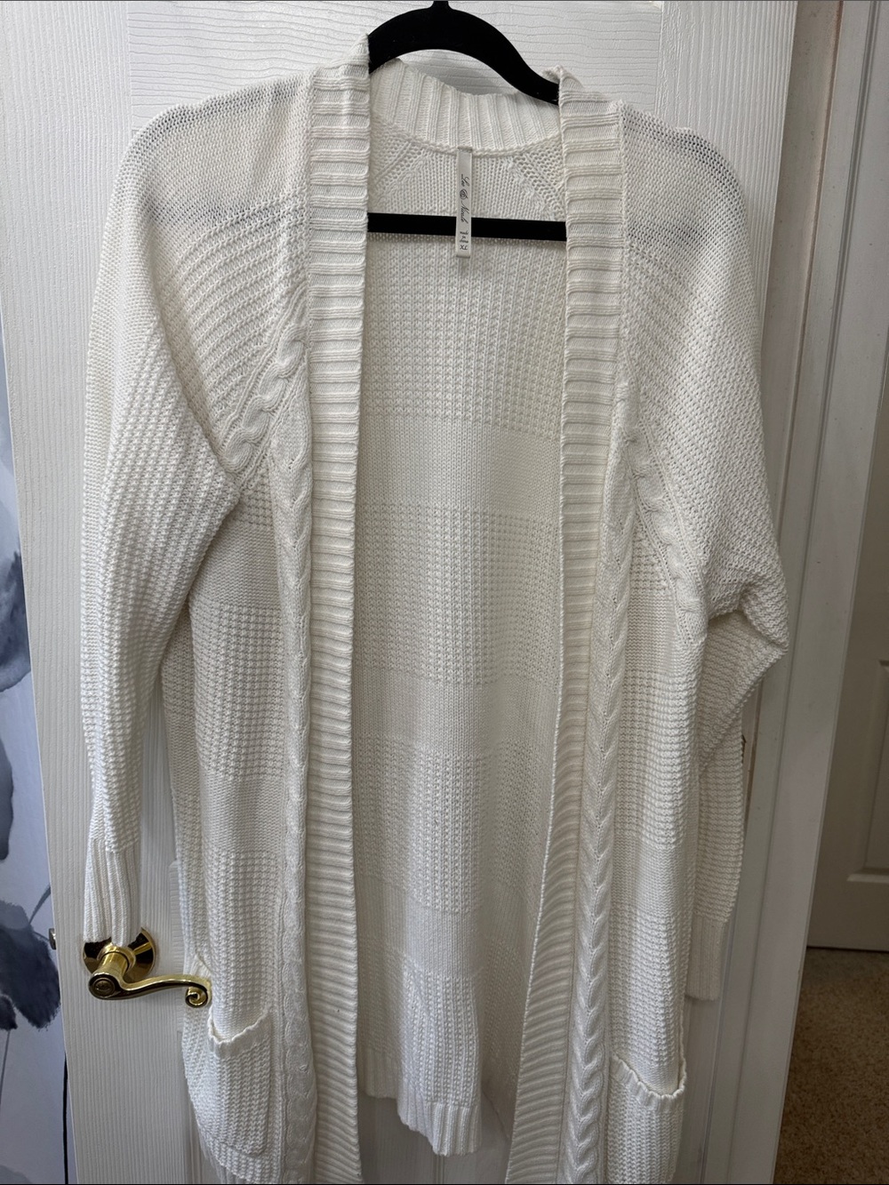 Cream Open-Front Cable & Waffle Knit Women's Cardigan